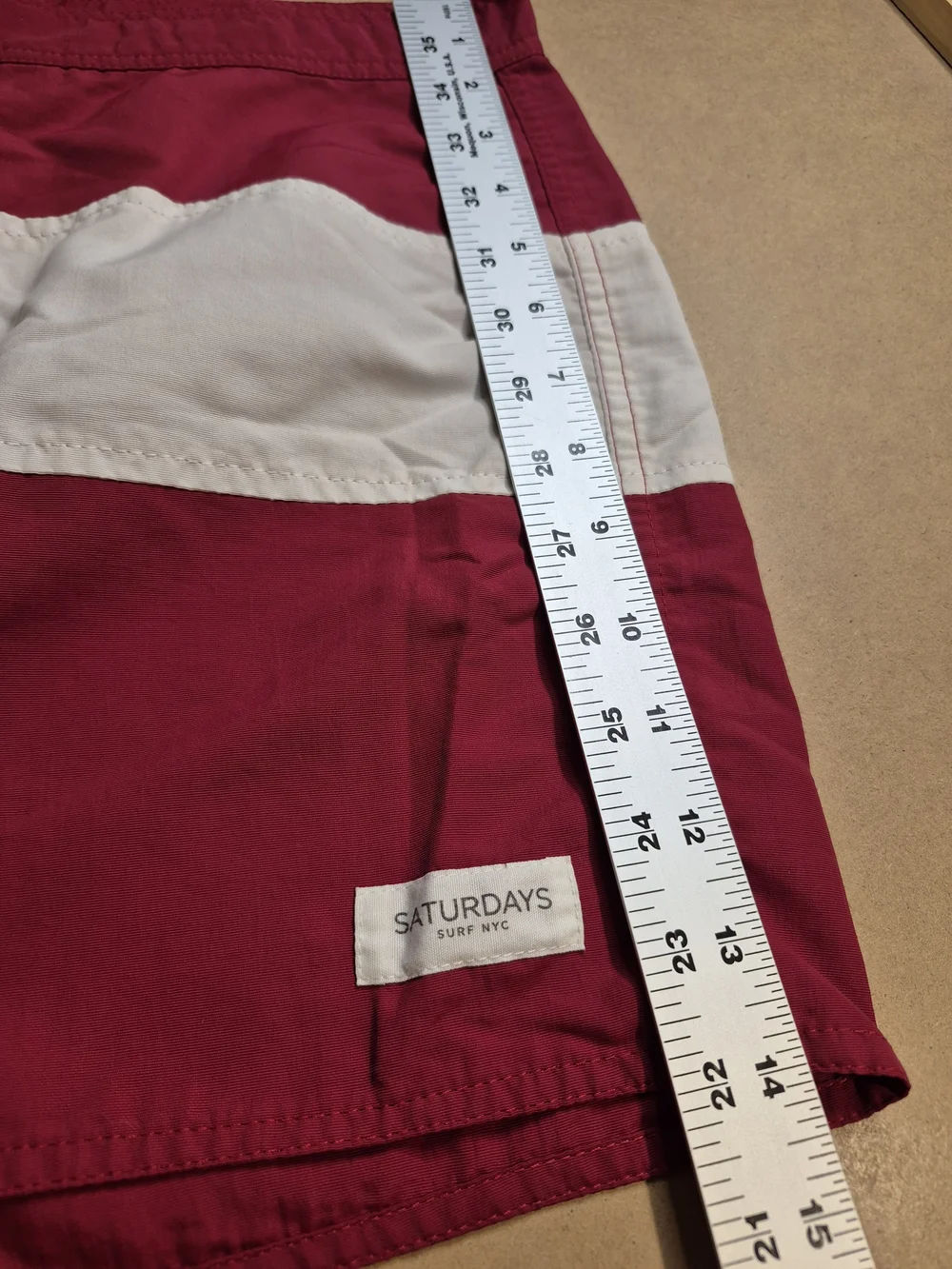 Saturdays New York City Red & White Horizontal-Stripe Swim Trunks 4397/5
